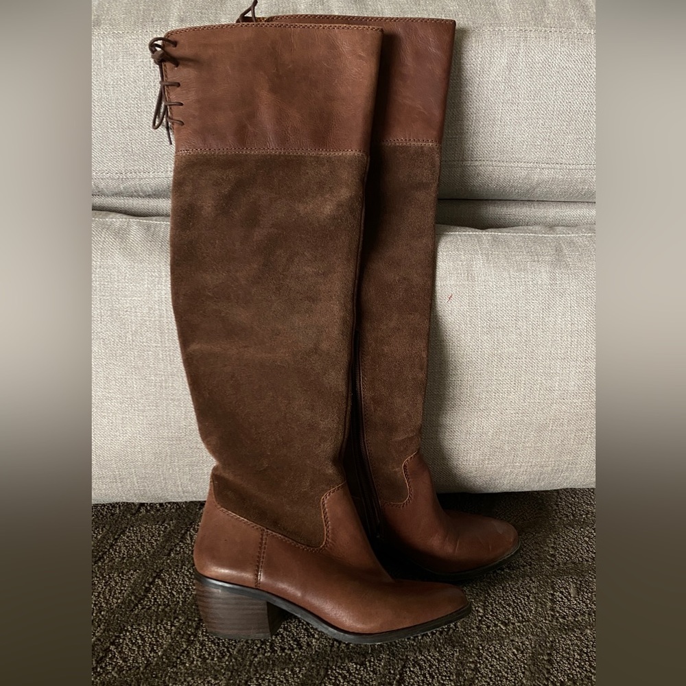 Lucky Brand Over The Knee Boots Size 7  Brown Leather & Suede - Picture 4 of 10